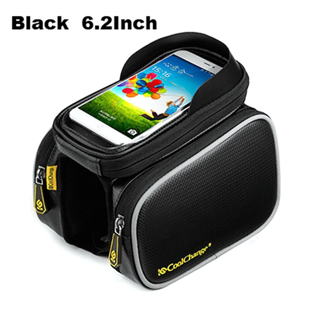Coolchange Waterproof Bicycle Double-Pouch Top Tube Pack Touch Screen Cellphone Bag for Max 6.2inch Cellphone Black