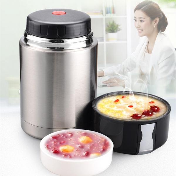 1L Large Capacity Portable Stainless Steel Vacuum Stew Pot Roast Pot Smoldering Insulation Eater Silver