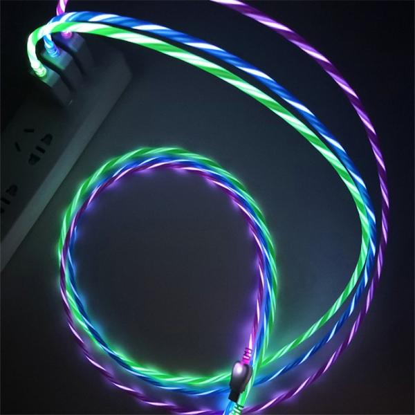 1M/2M Magic LED Flow Luminous Lighting Micro USB/Type C /Apple Data Sync & Fast Charging Cable for iPhone/iPad/Android Phones Tablets/Type-C Interface Smartphones