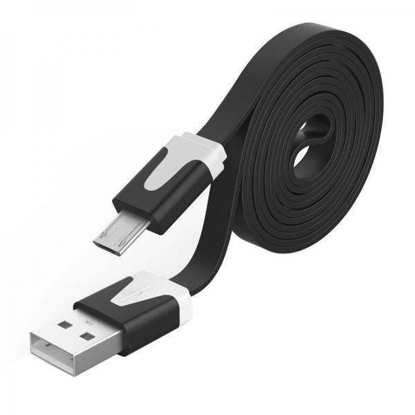 1M Noodle Sync Data Charging Plastic Flat Line V8 USB Cable Black