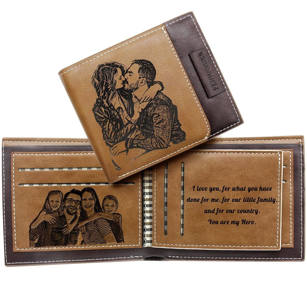 Custom Engraved Wallet Personalized for Dad Boyfriend Son Him Father's Day Light Brown