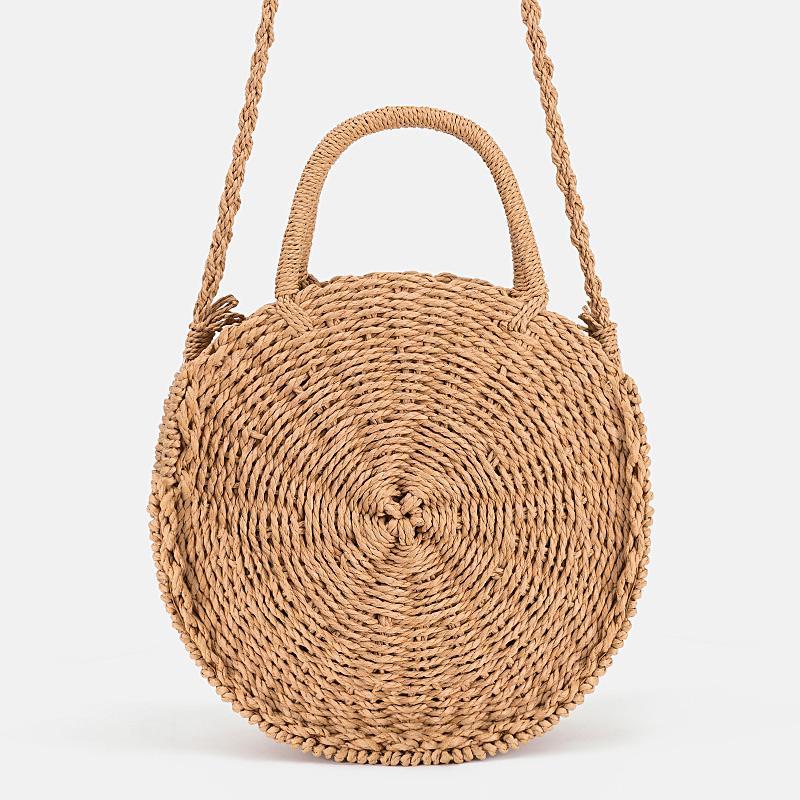 2019 Handmade Vintage Summer Round Straw Weave Crossbody Bag Shoulder Bag - stringsmall