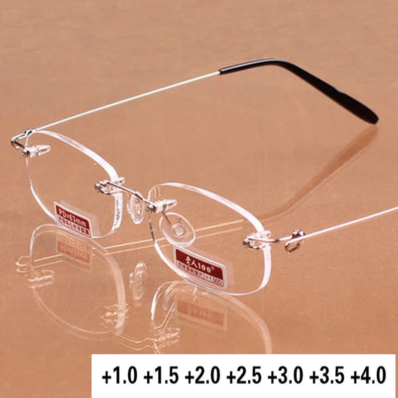 Unisex Rimless Reading Glasses Ultra Light No Pressure Nose Bridge Cozy