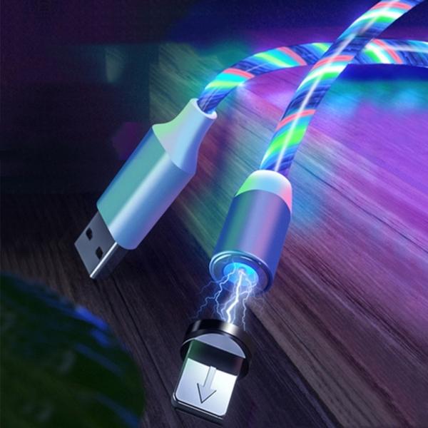 1m LED Flowing 360° Magnetic Lightning Fast Charging Cable for iPhone 5/6/7/8/X/XS/Max iPad Air/Mini/Pro