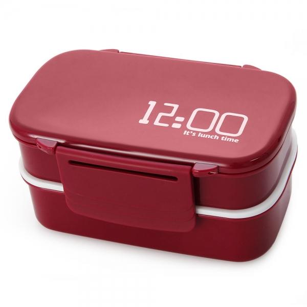 2 Tiers Bento Lunch Box 1410mL Japan Style Plastic Food Container Wine Red