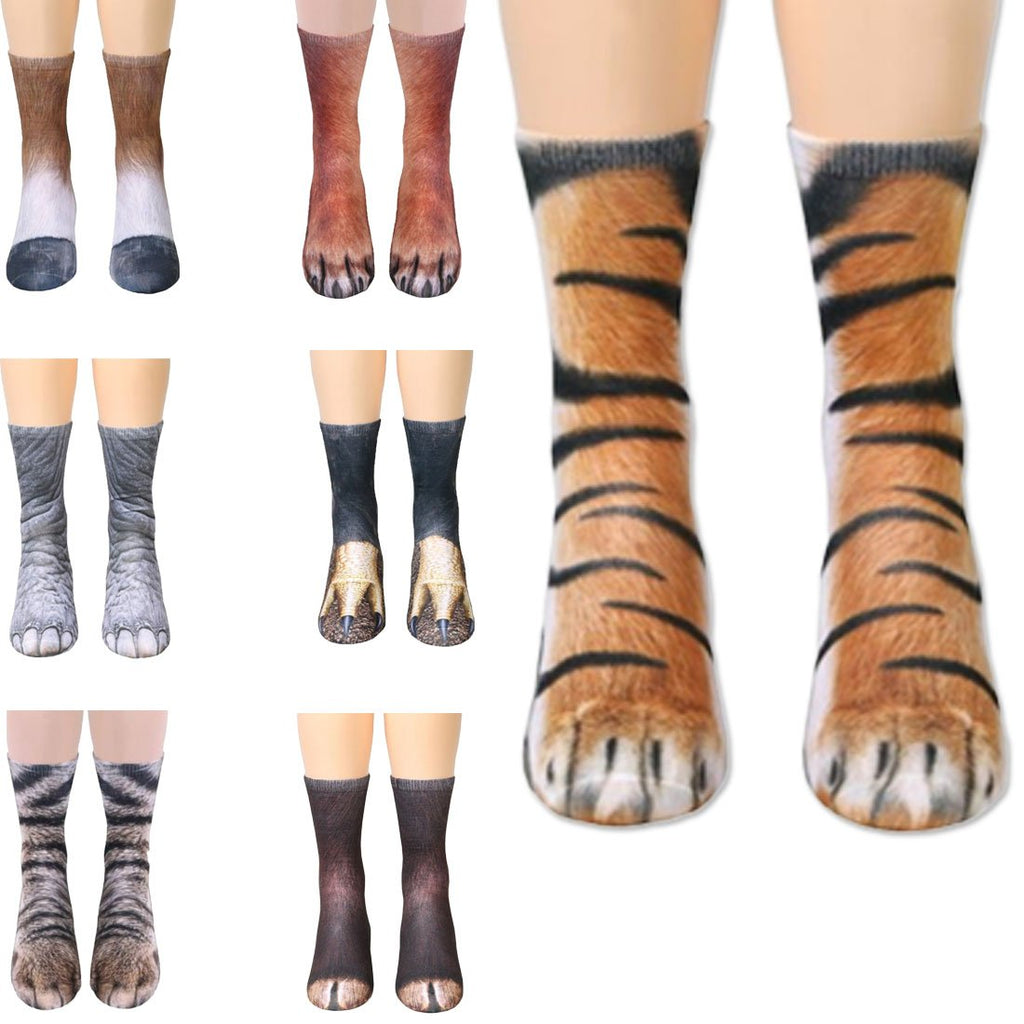 New 3D Print Animal Foot Hoof Paw Feet Crew Socks Adult Digital Simulation Funny Socks Unisex Tiger Dog Cat Happy Sock