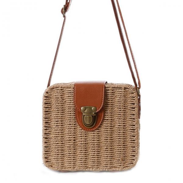 2019 New Hand-woven Straw Bag with Leather Strap - stringsmall