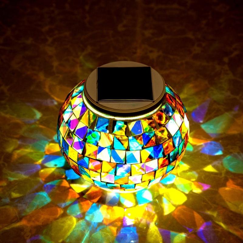 Garden Solar Power Mosaic Glass Ball Colorful LED Light Outdoor Waterproof Decoration Lamp