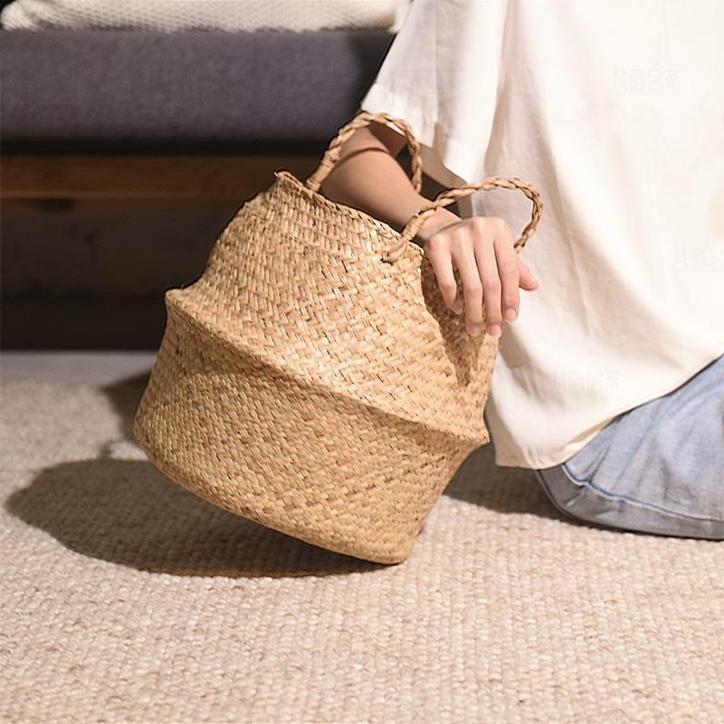 Hand-woven Tropical Seaweed Handbag / Laundry Basket / Foldable Flower Pot - stringsmall