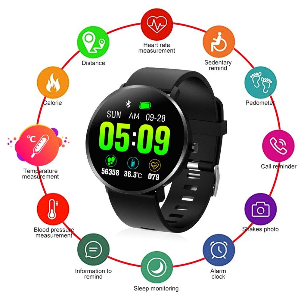 F25T Full Screen Body Temperature Blood Pressure Blood Oxygen Heart Rate Monitoring Bluetooth Control  Sports Tracker Waterproof Smart Watch