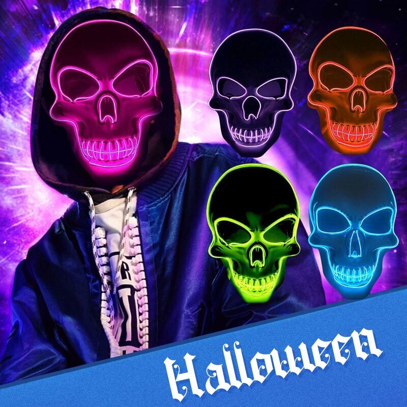 2021 Skull Halloween Cosplay Mask LED Power Glowing Horror Face Mask Light Up Masquerade Decor Flashing LED Mask for Party Xmas