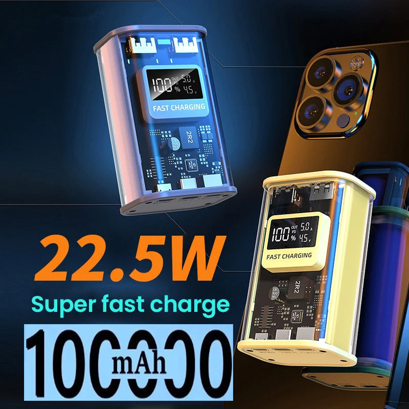 100000mAh 22.5W Fast Charge New Punk Wind Transparent Mecha Power Bank Quickly Charge The Phone to 80% in Half An Hour for iPhone Samsung  Xiaomi
