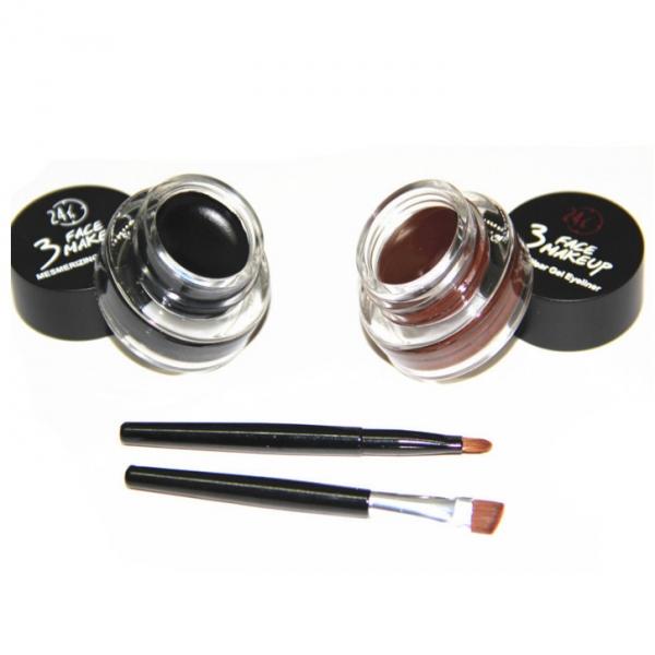2Pcs Makeup Waterproof Eyeliner Gel Cream Eyes Cosmetic Black & Brown+Brush