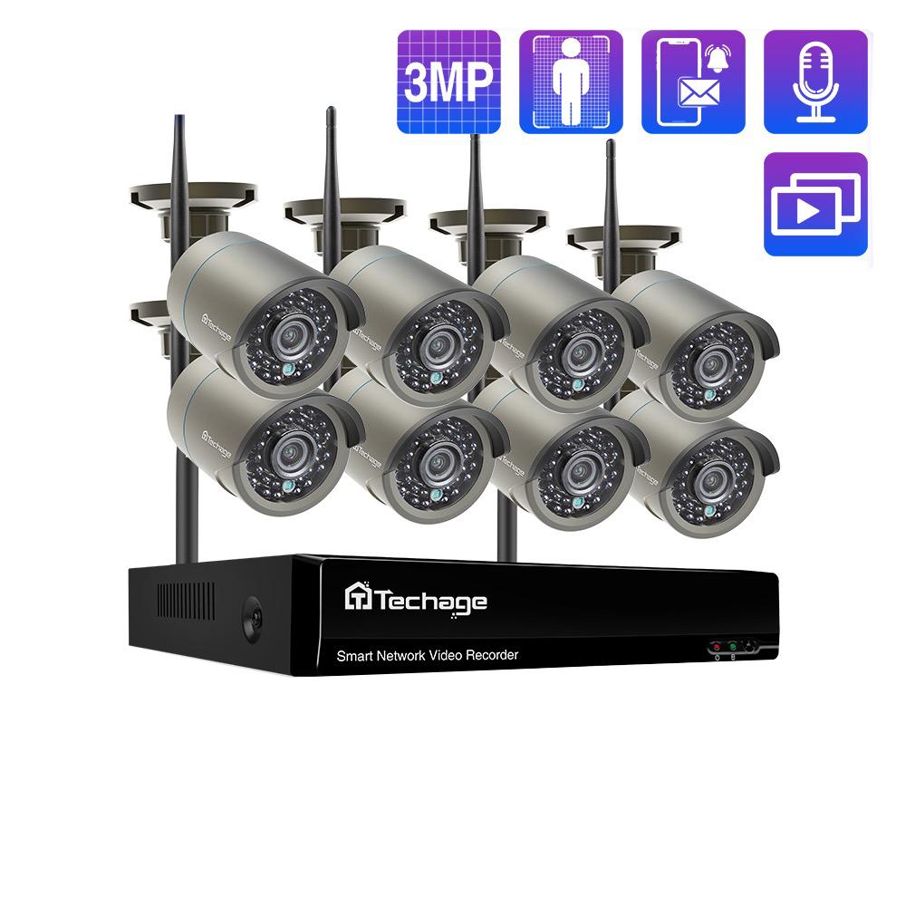 Techage H.265 8CH 3MP Wireless Video Camera System Outdoor Audio Record Wifi IP Camera P2P Security CCTV Surveillance NVR Kit
