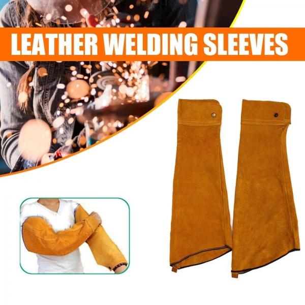 2pcs  23.6inch Cowhide Split Leather Welding Sleeves w/ Button Cuffs Protective Heat Arm Sleeve Tool for Heat Resistant Flame Retardant