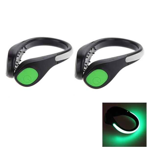 2pcs LED Luminous Green Light Shoe Clip Night Light Safety Warning Cycling Running Sport Light Black