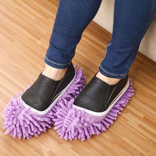 2pcs Washable Chenille Mop Shoes Mopheads for Floor Dust Cleaning Purple