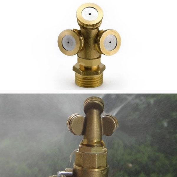 3 Holes Brass Agricultural Mist Spray Nozzle for Garden Irrigation System Golden
