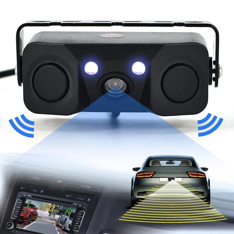 3 in 1 Auto Parktronic LED Car Parking sensor Rear View Camera Car Parking Radar Reverse Backup with 2 Sensors Monitor Detector