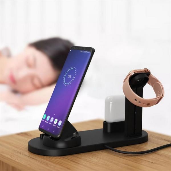 3 in 1 Charging Dock Holder for iWatch AirPods iPhone  Samsung Android Phones - Black