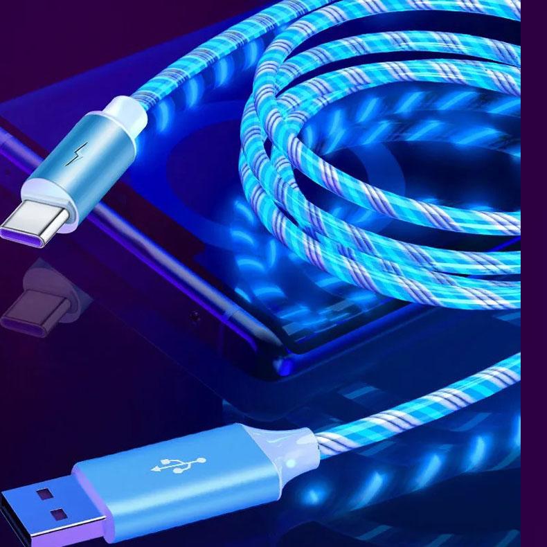 5A Fast Charging Colorful LED Glowing Mobile Phone Cable Luminous Streamer Andriod/Iphone/Type C Charge Cord For Huawei Xiaomi Samsung S9 Micro USB Bright Cable