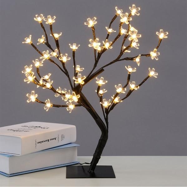 36 LEDs Cherry Blossom Desk Top Bonsai Tree Light 0.45M Black Branches