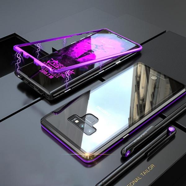 360°Magnetic Adsorption Metal Clear Glass Protective Case for Samsung Galaxy Note 9 - Black Purple