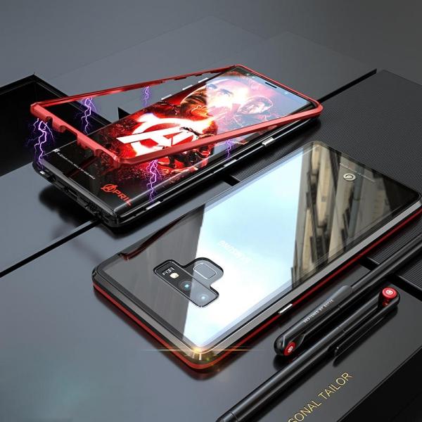 360° Magnetic Adsorption Metal Clear Glass Protective Case for Samsung Galaxy Note 9 - Black Red