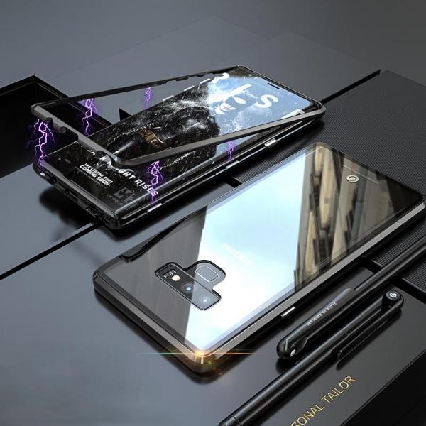 360¡ãMagnetic Adsorption Metal Clear Glass Protective Case for Samsung Galaxy Note 9 - Black