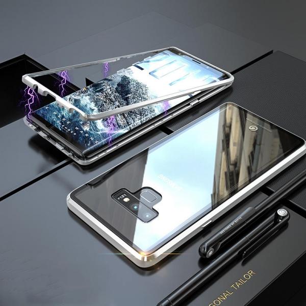 360¡ã Magnetic Adsorption Metal Clear Glass Protective Case for Samsung Galaxy Note 9 - Silver
