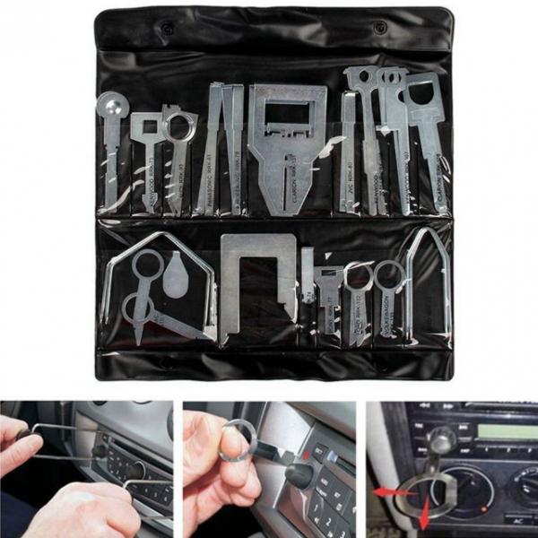 38pcs Professional Car Interior Dash Panel Audio Stereo CD Player Radio Removal Clip Stereo Release Removal Tool Kits For VW,Ford,Benz,Audi,Pioneer JVC,Kenwood