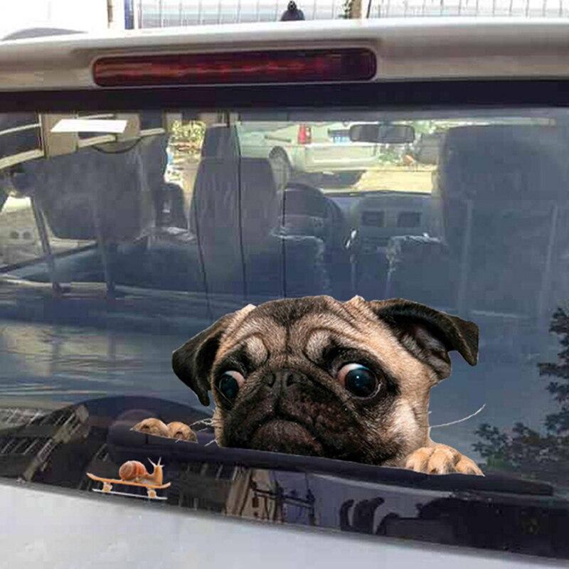 3D Pug Dogs Watch Snail Car Sticker Cartoon Car Styling Wall Home Glass Window Door Laptop Truck Vinyl Decals