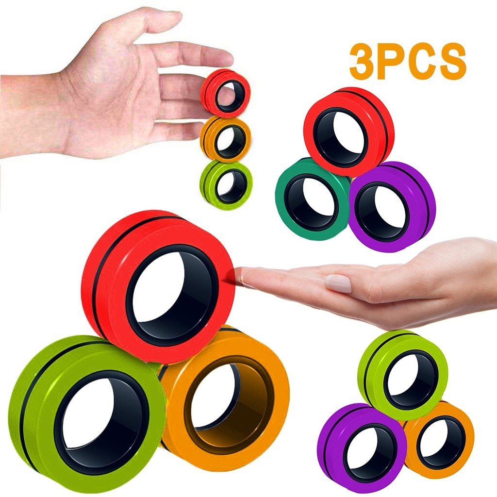 3Pcs Fidget Spinner Funny Magnetic Bracelet Ring Unzip Toy Magic Ring Props Tools Anti Stress Figet Toys Stress Child Hotwhells Random Color