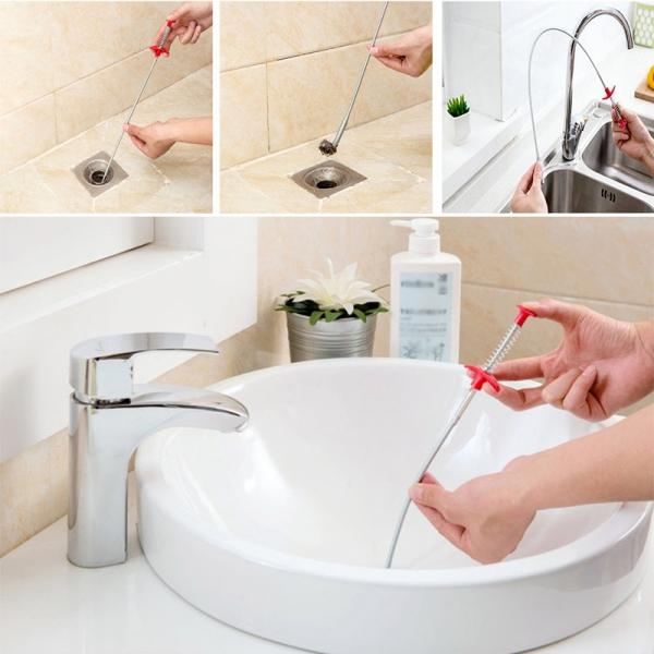 3PCs Spring Pipe Metal Wire Brush Hand Sink Cleaning Hook Sewer Dredging Device Hair Dredging Tool for Sewer Kitchen Sink Bathroom Tub Toilet Drains
