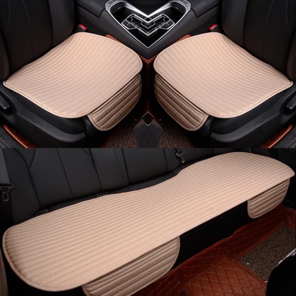 3Pcs/Set Universal Linen Ventilated Breathable Nonslip Car Front Back Seat Cushion Cover Pad Mat - Beige