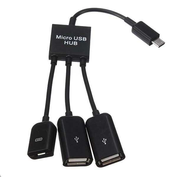 3 in 1 Micro OTG Cable USB HUB Dual Port Adapter Power Supply Port For Phones