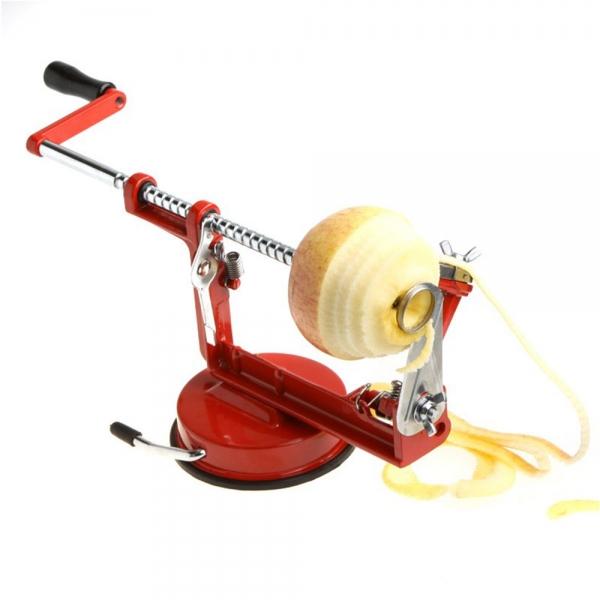 3-in-1 Stainless Steel Fruit Apple Pear Peeler Corer Slicer with Suction Base Red & Silver