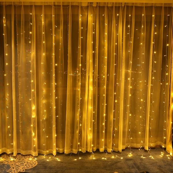 3x3m 300LED Window Curtain String Lights 8 Lighting Modes Home Outdoor Wedding Holiday Party Xmas Bedroom Decorations Lights - Warm White EU Plug