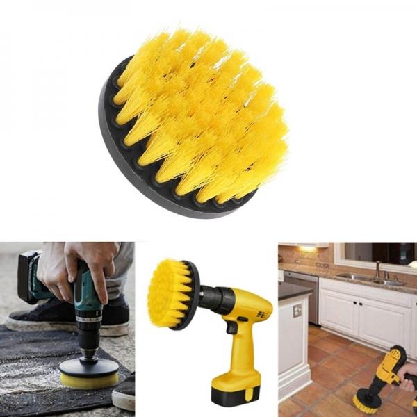 4 inch  Electric Floor Cleaning Brush Drill Power Tool for Leather Plastic Wooden Furniture Car Interiors Cleaning Power - Yellow
