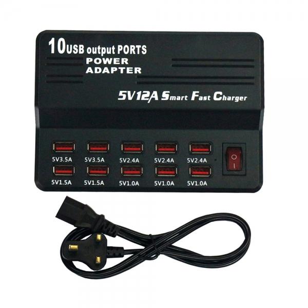 40W 10USB 12A USB Smart Charging Plug/Fast Charger - UK Plug