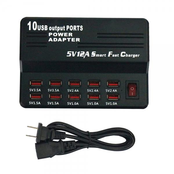 40W 10USB 12A USB Smart Charging Plug/Fast Charger - US Plug