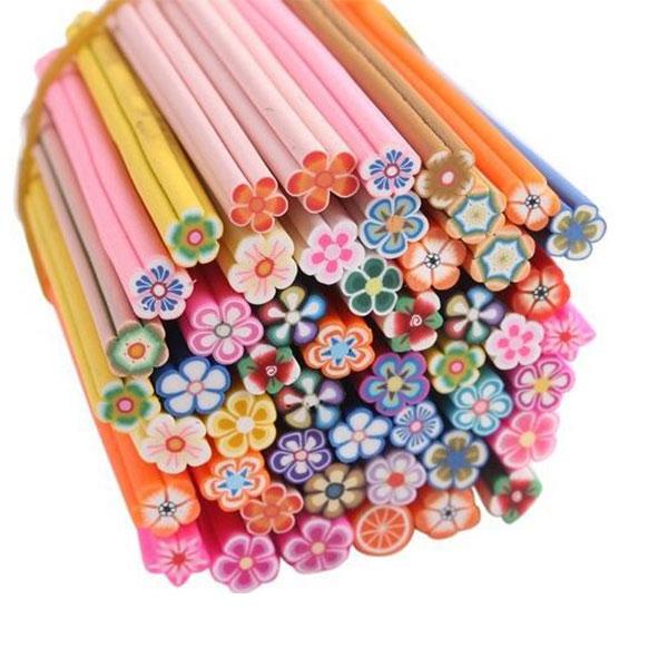 50pcs 3D Nail Art Canes Stick Rods Polymer Clay Nail Decoration Flower Style Nail Stickers Colorful