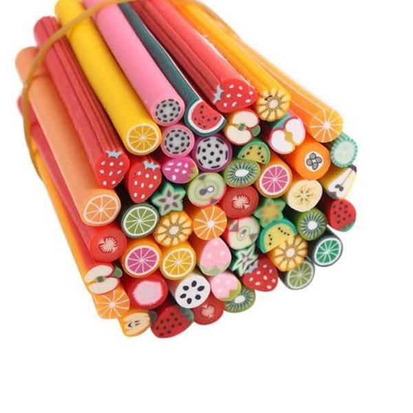50pcs 3D Nail Art Canes Stick Rods Polymer Clay Nail Decoration Fruits Style Nail Stickers Colorful