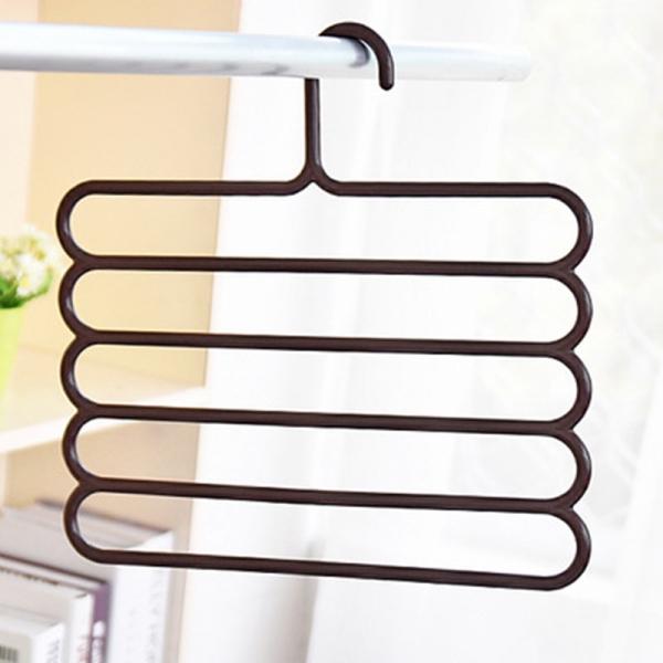 5-Layer Pants Scarf Hangers Holder for Trousers Towels Clothes Apparel Hanger Rack Coffee
