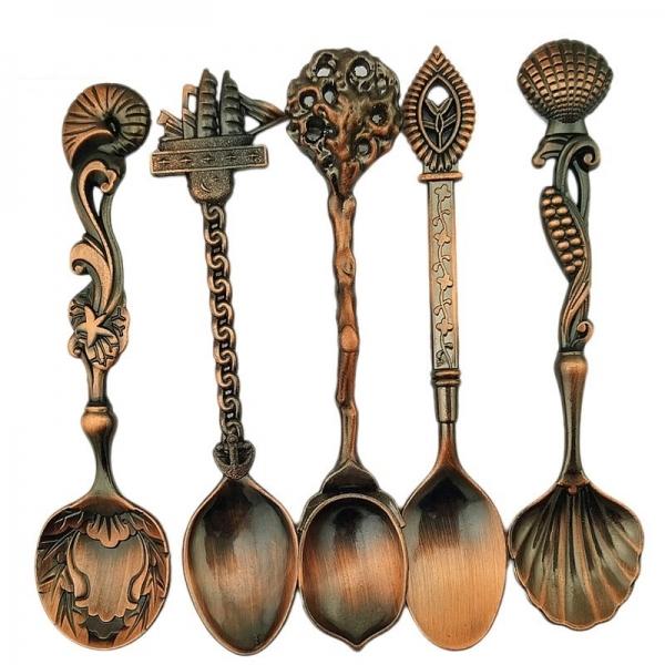 5pcs Kitchen Dining Bar Vintage Royal Style Coffee Spoon Red Bronze