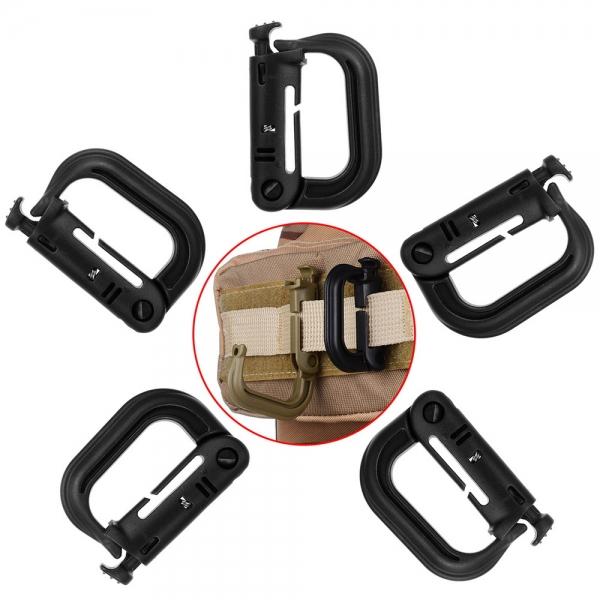 5pcs Outdoor High-Strength Nylon Tactical Carabiner with Lock for 25mm Webbing Black