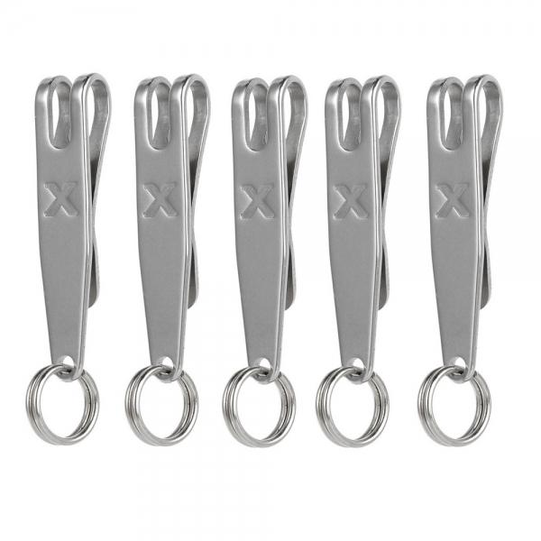 5pcs Outdoor Multifunctional Stainless Steel Clips with Keyring Silver (5 PCS)