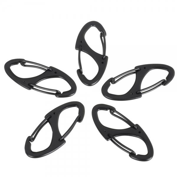 5pcs Outdoor Zinc Alloy Dual-Spring Carabiner Keychains Black