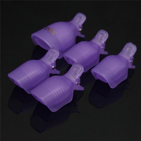 5pcs Toenail Soak Off Clamp Nail Art Tips UV Gel Polish Clip Cap Remover Reusable Purple