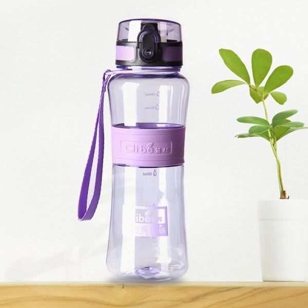 600mL Plastic Leak-Proof Seal Nozzle Sport Bicycle Water Bottle with Lip & Strip Purple
